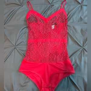 For Love & Lemons Lace Bodysuit in Red